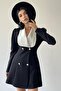Women's Black Atlas Fabric Jacket Design Wide Collar Long Sleeve Mini Dress 170 - 8