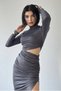 Women's Flexible Sandy Fabric High Neck Slit and Low Waist Detail Midi Smoked Dress 313 - 2