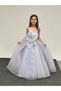 Girls' Evening Dress with Big Flowers and Stone Detail and Pulley Blue Children's Evening Dress 2-11 Years