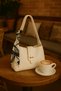 Women's Cream Belt Detailed Scarf Gift Hand and Shoulder Bag Leona - 3