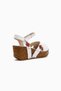 Genuine Leather Katlyn White Flower Detailed Closed Toe Wedge Heeled Women's Sandals - 4
