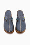 Women's Navy Blue Annika Antique Detailed Genuine Leather Wedge Sabo Women's Slippers - 5