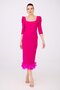 Fuchsia Crepe Skirt Feathered Midi Prom Dress - 3