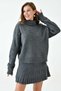 Women's Knitwear Fabric Turtleneck Oversize Sweater and Mini Skirt Gray Two-Piece Set 9903 - 6