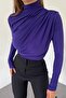 Women's Flexible Fabric Long Sleeve Asymmetrical Cut High Collar Plum Women's Blouse 9871 - 7