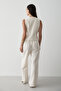 Women's Natural Buttoned Vest & Palazzo Elastic Waist Trousers Linen Suit - 7