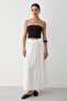Women's Ecru Layered Gathered Elastic Waist Linen Skirt