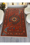 Mosso Red Hands and Ancient Pattern Woven Base Decorative Carpet with Fringe Detail Mosso50 - 4