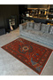Mosso Red Hands and Ancient Pattern Woven Base Decorative Carpet with Fringe Detail Mosso50 - 3