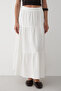 Women's Ecru Layered Gathered Elastic Waist Linen Skirt - 2