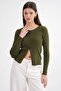 6931 Women's Buttoned Ribbed Knitwear Cardigan Khaki - 4