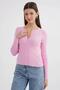 6931 Women's Buttoned Ribbed Knit Cardigan Pink - 5