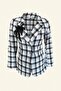 Black Palm Embroidered Blue Plaid Patterned Linen Blazer Jacket - 2
