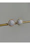 New Season Gold Zircon Stone Detailed Button Earring - 4