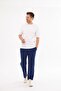 Men's Navy Blue Elastic Waist Comfortable Linen Trousers 100% Cotton Loose Fit Cool-Keeping Trousers - 6