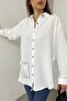 White Aerobin Fabric Emblem Detail Oversize Cut Shirt 12200 - 4