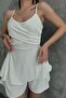 White Aerobin Fabric Degaje Collar Skirt Flounces Design Strappy Jumpsuit 7034 - 3