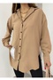 Women's Cotton Fabric Oversize Beige Shirt with Emblem Design 12200 - 3
