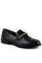 Women Black Low Block Loafers Adorned with Golden Chain - 2