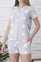 Women's Pajama Set with Shorts Button Short Sleeve Cotton Pocket Lycra Gray - 2