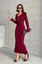 Women's Burgundy Sleeve Button and Ruffle Detail Stylish Long Knitwear Dress (New Color)