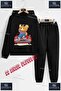Children's Unisex "Bear on Red Car" Special Printed Hooded Tracksuit Set
