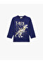 Cotton Long Sleeve Crew Neck Dinosaur Print T-Shirt