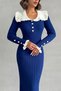 Women's Navy Blue Stylish Collar Detailed Midi Length Knitwear Dress (New Color) - 3