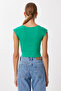 Pack of 2 Basic Ribbed Knitted Crop Blouse Lmx0123 Green Dark Pink - 8