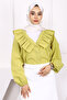 Oil Green Collar Ruffle Button Shirt - 2