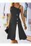 Women's One Shoulder Stripe Detail Sleeveless Side Button Detail Janjan Crepe Dress