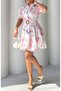 Short Sleeve Button Detailed Printed Linen Dress
