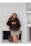 Women's Faux Fur Jacket Brown Collared Winter - 6