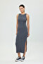 Soft Rib Slit Detailed Sleeveless Dress Smoked