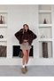 Women's Faux Fur Jacket Brown Collared Winter - 3