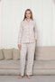 Women's Beige Heart Seasonal Button Front Shirt Collar Lycra Long Sleeve Pocket Pajama Set - 4