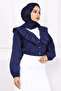Navy Blue Collar Ruffled Buttoned Shirt - 3