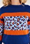 Women's Slim Fit Fitted Crew Neck Leopard Print Blue Sweater - 3