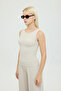 Soft Rib Boat Neck Sleeveless Blouse Beige - 4