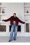 Women's Burgundy Collared Faux Fur Jacket - 6