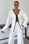 Women's White Front Tie Detailed Piping Bottom-Top Trouser Suit - 4