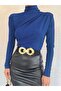 Half Neck Gathered Sandy Blouse -Cobalt Blue - 4