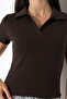 Relax Fit Comfortable Cut Cotton Rib Knit Shirt Collar Short Sleeve Basic Women's T-Shirt 22023 BROWN - 2