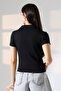 Relax Fit Comfortable Cut Cotton Rib Knit Shirt Collar Short Sleeve Basic Women's T-Shirt 22023 BLACK - 4