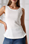 Relax Fit Relaxed Cut Boat Neck Skirt Flounced Side Cup Basic Sleeveless Women's T-Shirt 22070 Ecru - 2