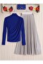 Half Neck Gathered Sandy Blouse -Cobalt Blue
