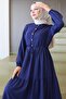 فستان Elisa بأزرار ورباط أزرق داكن HM2805 - 3
