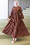 Elisa Gathered Button Dress Brown Hm2805