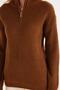 Women's Oversize Wide Cut Woven Zipper Collar Brown Sweater - 3