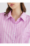 Women Striped Long Sleeve Oversized Shirt with Pocket Detail - 4